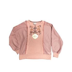 Knox Rose Pink Floral Embroidered Dolman Sleeve Boho Top Sz M